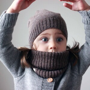 Snood en alpaga, foulard marron tricoté, capuchon en alpaga tricoté, écharpe tube unisexe pour enfants tricotée, bébé, chauffe-cou pour tout-petits, foulard infinity image 3