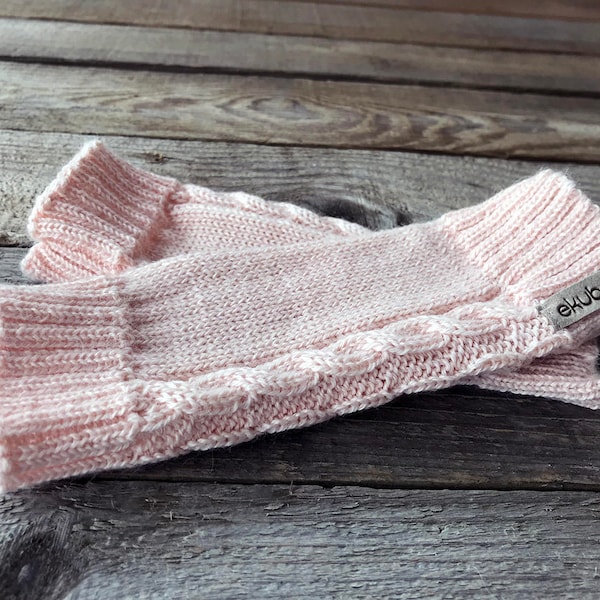 Chauffe-jambes roses avec câbles, chaussettes en laine d’alpaga pour bébé, nourrisson, tout-petit, enfant, rouge, crème