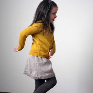 Baby Alpaca knit sweater with wooden buttons, mustard yellow girl pullover,knitted infant, toddler,kid jumper,children wool cardigan image 3