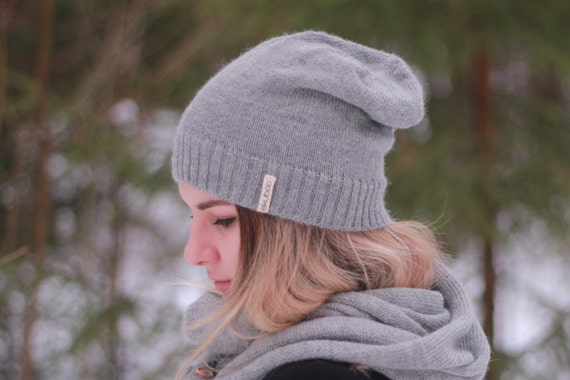 Gray Slouchy Beanie Alpaca Hat for 