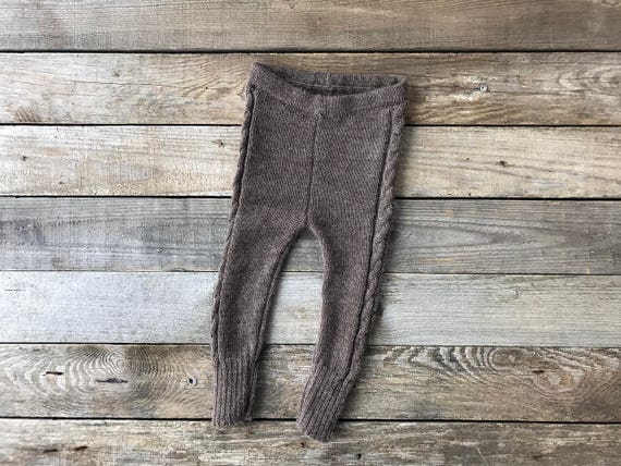 Brown Cable Knit Leggings, Alpaca Wool Longies for Baby, Infant, Toddler,  Knitted Beige, Black Children, Kids Pants Girl Trousers 