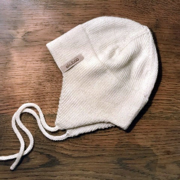 Alpaca earflap hat, wool natural white, grey, beige, blue knitt kids unisex helmet, baby, girls, boys, infant,toddler ear flap hat