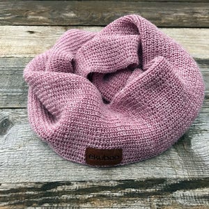 Pink Alpaca snood, dusty rose knit infinity scarf, knitted kids winter cowl, children unisex tube scarf for infant, toddler, girl, boy image 1