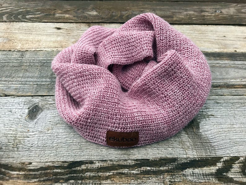 Pink Alpaca snood, dusty rose knit infinity scarf, knitted kids winter cowl, children unisex tube scarf for infant, toddler, girl, boy image 1