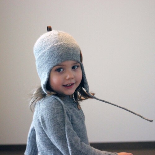 Alpaca Wool Ear Flap Hat Knit Natural 