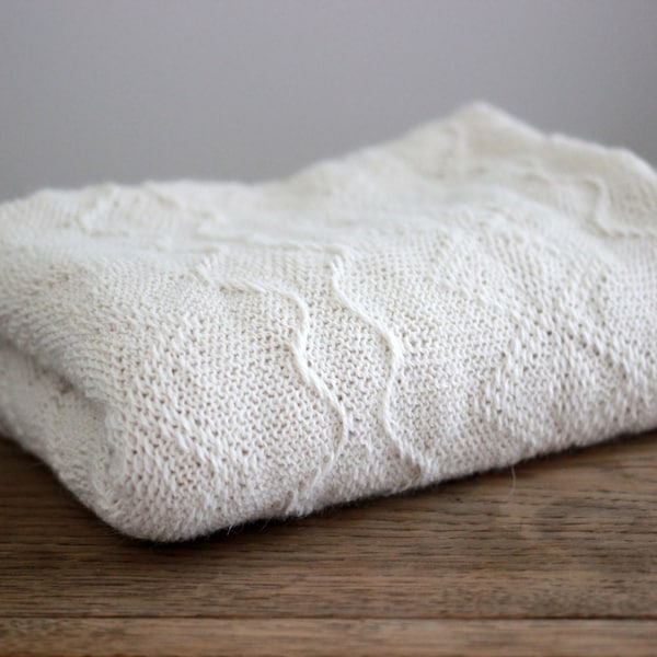 Baby Alpaca wool knit blanket, newborn natural white knitted wrap, girl light pink, cream, ivory, light beige boy blanket