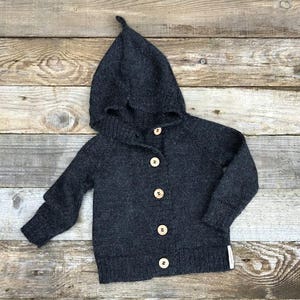 Baby alpaca sweater with hood, knit hooded wool cardigan, gray, beige, white, infant, toddler, girl, boy, kids jacket, wool winter sweater image 4