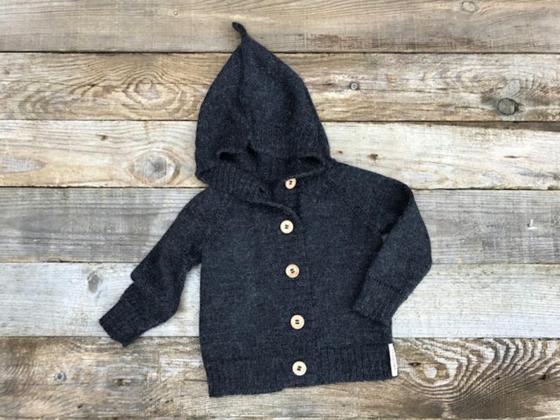 Baby alpaca sweater with hood, knit hooded wool cardigan, gray, beige, white, infant, toddler, girl, boy, kids jacket, wool winter sweater image 4