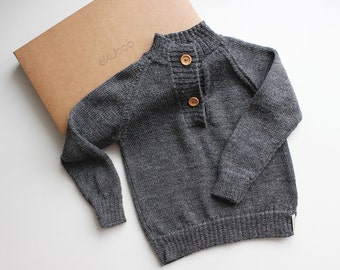 Suéter gris de Alpaca, suéter de punto con botones de madera, jersey de niño beige claro, bebé de punto, niño pequeño, jersey para niños, cárdigan de lana para niños