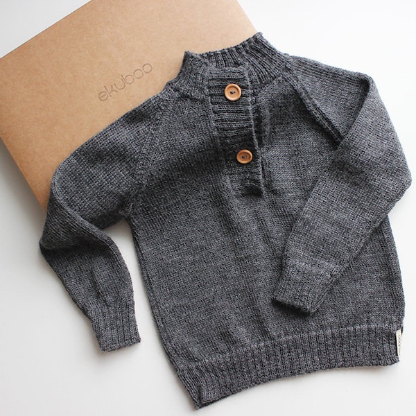 Gray Alpaca sweater, knit sweater with wooden buttons, light beige boy pullover, knitted infant, toddler,kid jumper,children wool cardigan