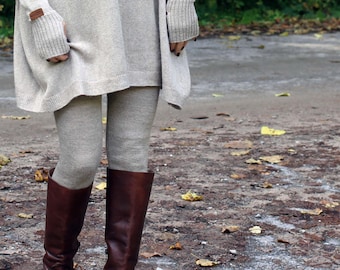 Alpaca pants - knitted women leggings - knit light beige, gray, navy, black, white trousers - wool skiny pants