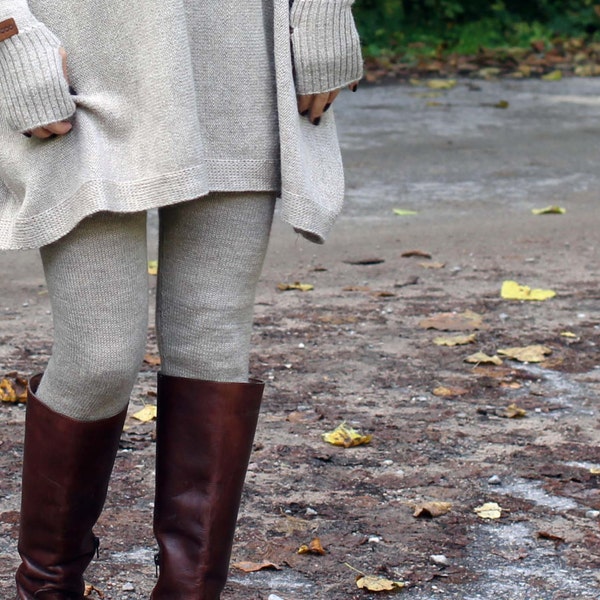 Alpaca pants - knitted women leggings - knit light beige, gray, navy, black, white trousers - wool skiny pants
