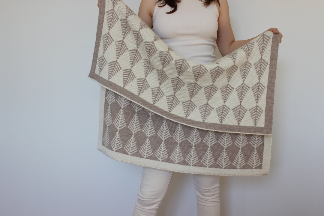 Alpaca Baby Blanket, Jacquard Knit Wool Baby Wrap, Knitted Natural