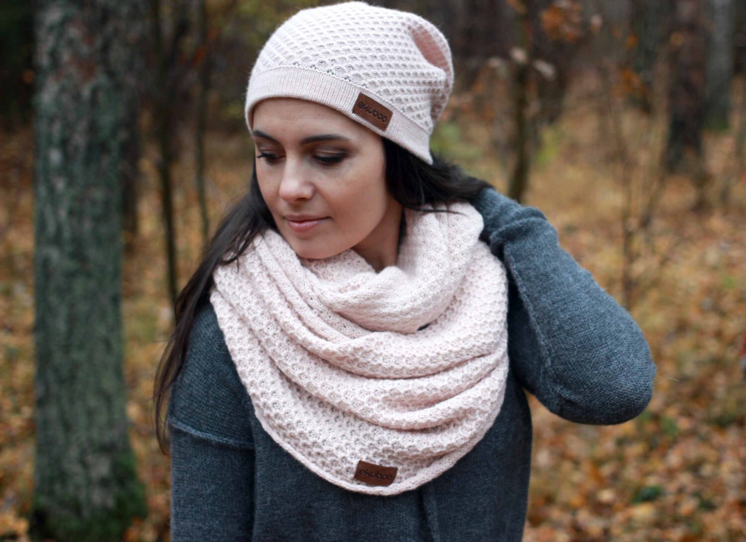 Alpaca wool knit slouchy beanie, knitted women's honeycomb hat, cream rose, beige hat, beanie for women, adult white, navy, beige winter hat