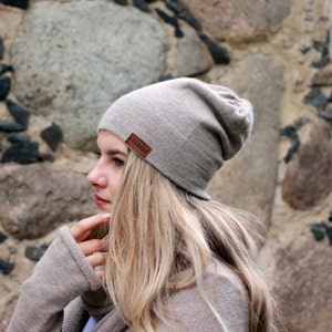 帽子 Cotton mohair room knit cap Kinema Beige YUSSTAR Slouchy Knit Beanie with Brim Visor Bill Fancy Chemo