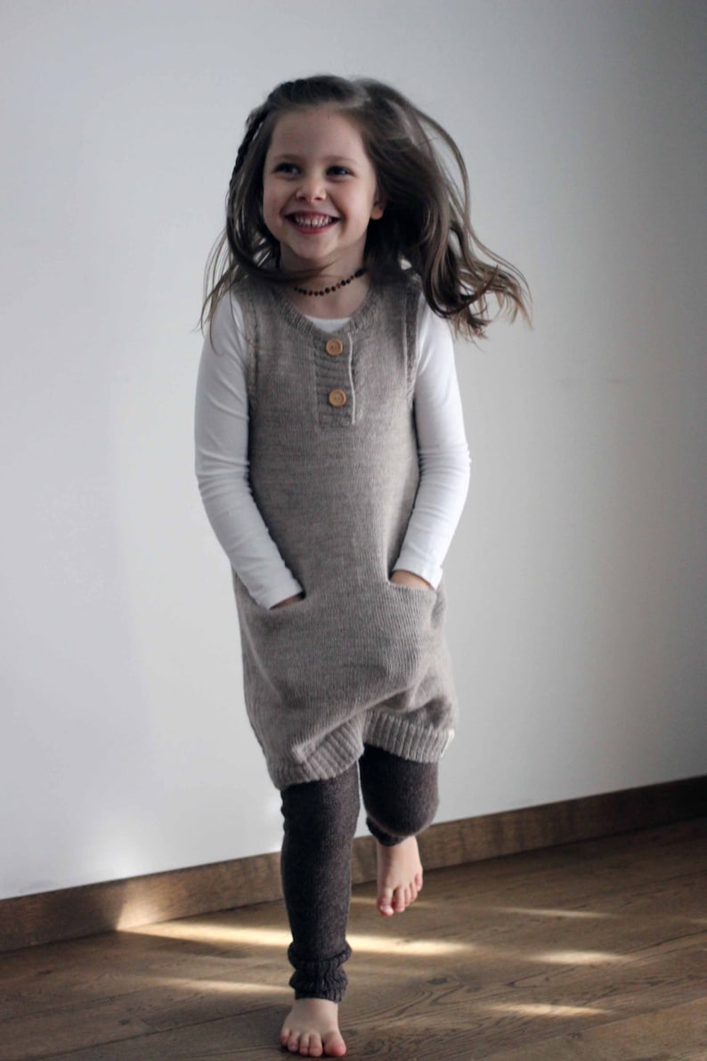 Alpaca knit girl dress with pockets gray girl tunic knitted baby alpaca sleeveless jumper dress knit cream rosepink beige