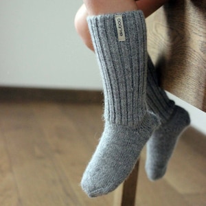 Alpaca wool long socks, gray knit leg warmers for baby, newborn, infant, toddler, children, boot socks, white girl socks, baby shower image 2