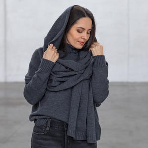 Merino wool scarf. Dark gray blanket scarf, oversized scarf for women, gray extra long winter merino shawl