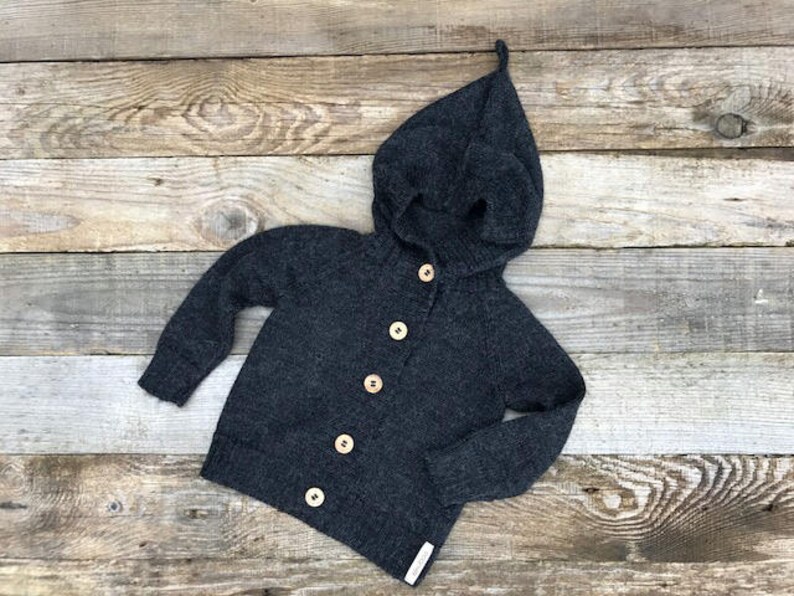 Baby alpaca sweater with hood, knit hooded wool cardigan, gray, beige, white, infant, toddler, girl, boy, kids jacket, wool winter sweater image 5