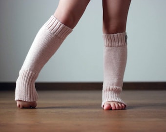 Alpaca wool knit leg warmers, cream rose, light pink knitted leg warmers for baby, infant, toddler, children, kid boot socks, yoga socks