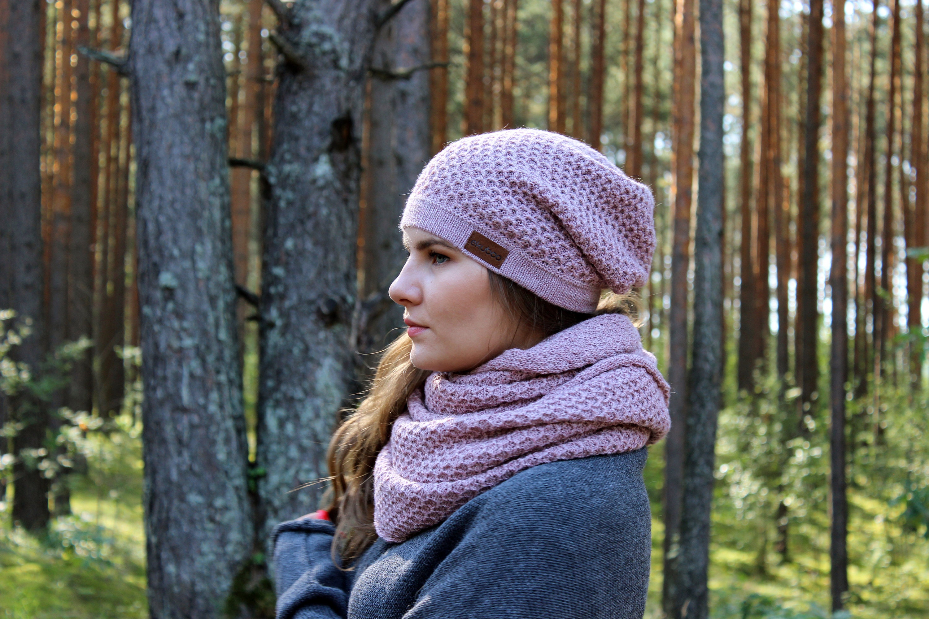 Gray Alpaca Wool Honeycomb Infinity Scarf, Knit Textured Snood, Knitted ...