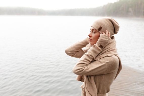 Camel Cashmere Hat. Camel Double Layer Cashmere Beanie for  display picture 3