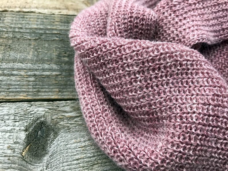 Pink Alpaca snood, dusty rose knit infinity scarf, knitted kids winter cowl, children unisex tube scarf for infant, toddler, girl, boy image 2