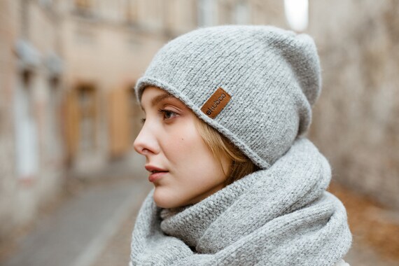 Gray Alpaca Slouchy Beanie for Women 
