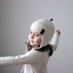 Alpaca wool winter hat, knit natural white, grey, beige, navy knitted kids unisex helmet, baby, girls, boys, infant,toddler ear flap hat