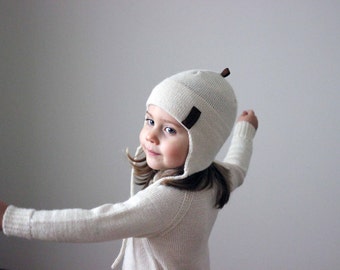 Alpaca wool winter hat, knit natural white, grey, beige, navy knitted kids unisex helmet, baby, girls, boys, infant,toddler ear flap hat