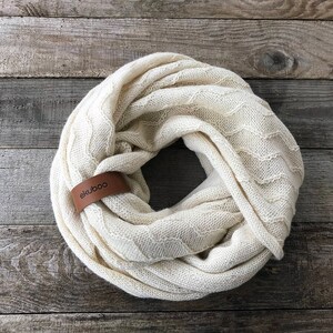 Gray Alpaca Wool Infinity Scarf, Knit Textured Snood With Leather ...