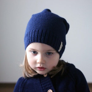 Navy slouchy beanie/alpaca wool kids hat/ knit dark blue hat/ knitted baby/children/infant/toddler unisex beanie/spring hat