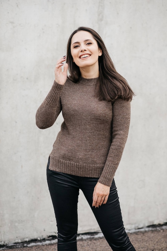 Alpaca Sweater for Women Wool Pullover Brown Knit Cardigan