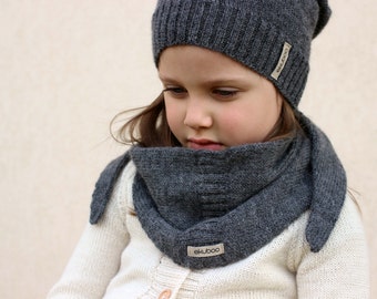 Alpaca knit scarf dark grey triangle scarf  knitted kids baby alpaca baktus  knit children unisex scarf