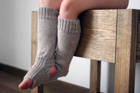 Alpaca Wool Knit Leg Warmers, Light Gray, Beige Knitted Leg