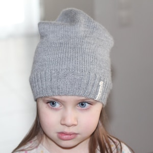 Alpaca kids hat, wool knit slouchy beanie knitted baby toddler children unisex hat image 1
