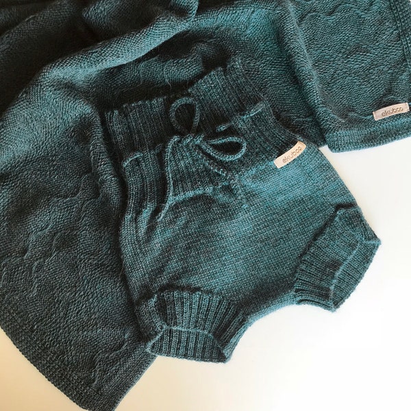 Short en laine d'alpaga pour bébé, nourrisson, tout-petit, couvre-couche en laine émeraude, couvre-couche tricoté gris et bleu, shorties, tenue pour gâteau