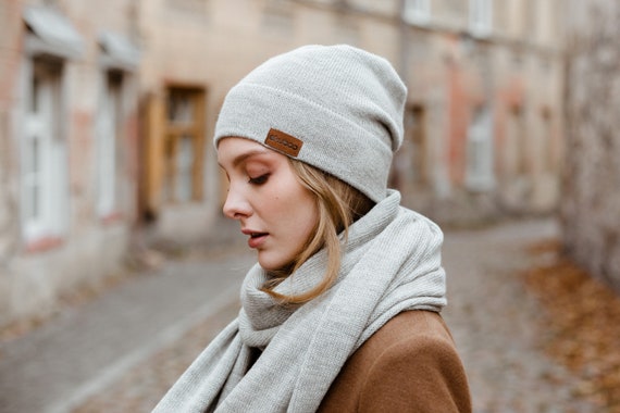 Pearl Gray Alpaca Slouchy Beanie for Women Knit Hat Kitted Adults Winter  Beanie - Etsy | Strickmützen