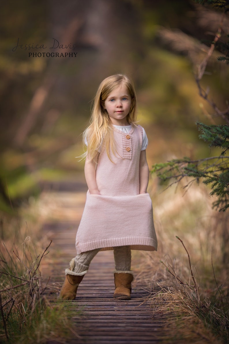 Alpaca knit girl dress with pockets, knit cream rose/pink beige, gray girl tunic knitted baby alpaca sleeveless jumper dress image 1