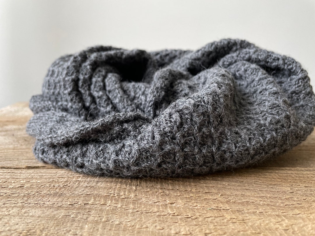 Gray Alpaca Wool Honeycomb Infinity Scarf, Knit Textured Snood, Knitted ...
