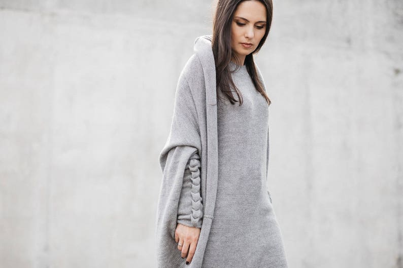 bohemian wrap gift knit black shrug oversized long wool cable sweater for women Gray alpaca cocoon cardigan romantic sweater boho coat