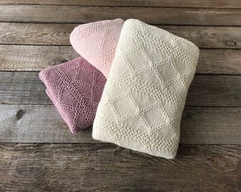 ブルーアルパカブランケット、ニットウールベビーラップ、ニットライト