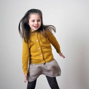 Baby Alpaca knit sweater with wooden buttons, mustard yellow girl pullover,knitted infant, toddler,kid jumper,children wool cardigan image 2