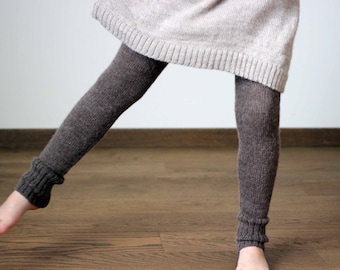 READY TO SHIP. Alpaca knit brown leggings, knitted children, kids pants -  girl boy trousers.