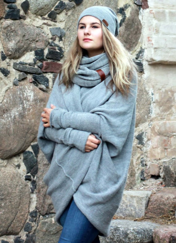 Alpaca Wool Oversized Sweater for Women, Knit Cardigan, Light