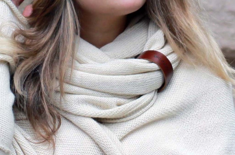 Alpaca Wool Infinity Scarf With Leather Bracelet - Knit White Snood ...