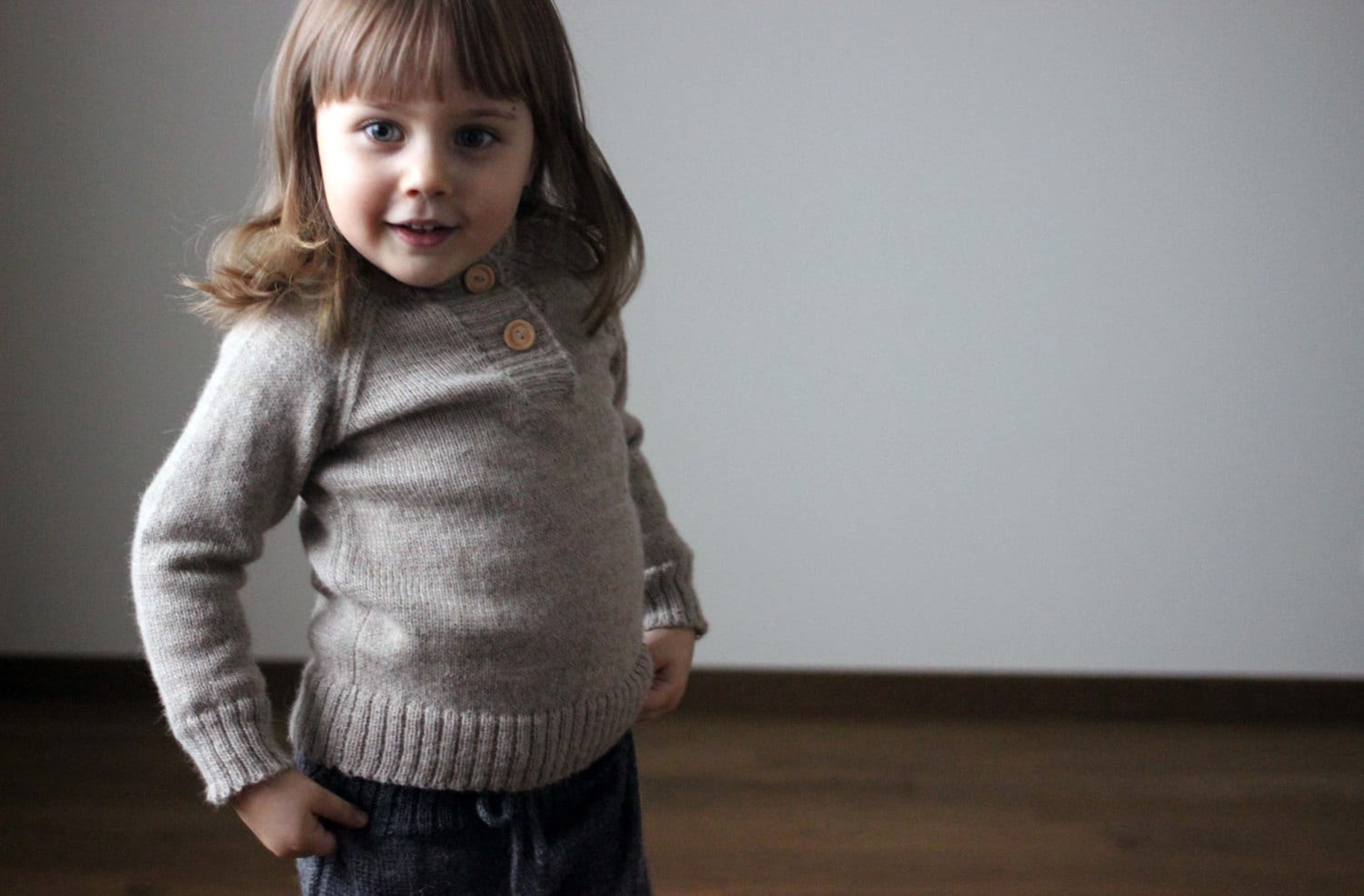 Baby Alpaca knit sweater with wooden buttons, light beige girl pullover, knitted infant, toddler,kid jumper,children wool cardigan