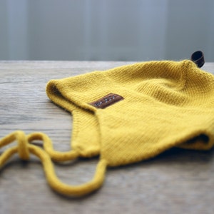 Chapéu com aba de orelha mostarda, gorro de inverno de lã de alpaca, amarelo de malha, capacete unissex infantil, bebê, meninas, meninos, infantil, chapéu com aba de orelha de malha para criança