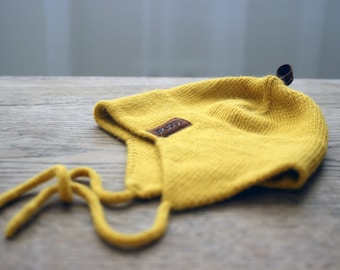 Cappello con paraorecchie senape, berretto invernale in lana di alpaca, maglia gialla, casco unisex per bambini, bambino, ragazze, ragazzi, neonato, cappello a patta auricolare lavorato a maglia