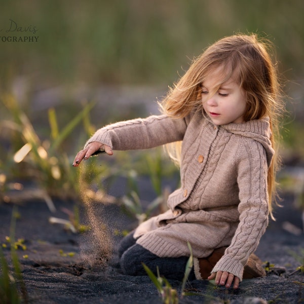 Cardigan câble beige, pull tricoté en alpaga avec capuche et poches, manteau en laine tricoté long, bébé violet, tout-petit, fille, veste pour enfants